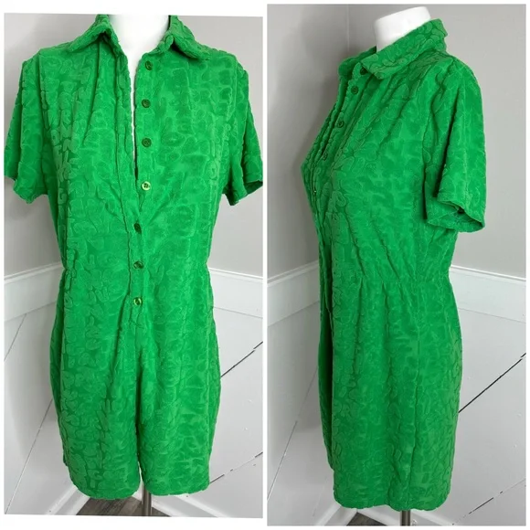 SHEIN GREEN TERRY CLOTH ROMPER - PRELOVED- M/L - Picture 3 of 4